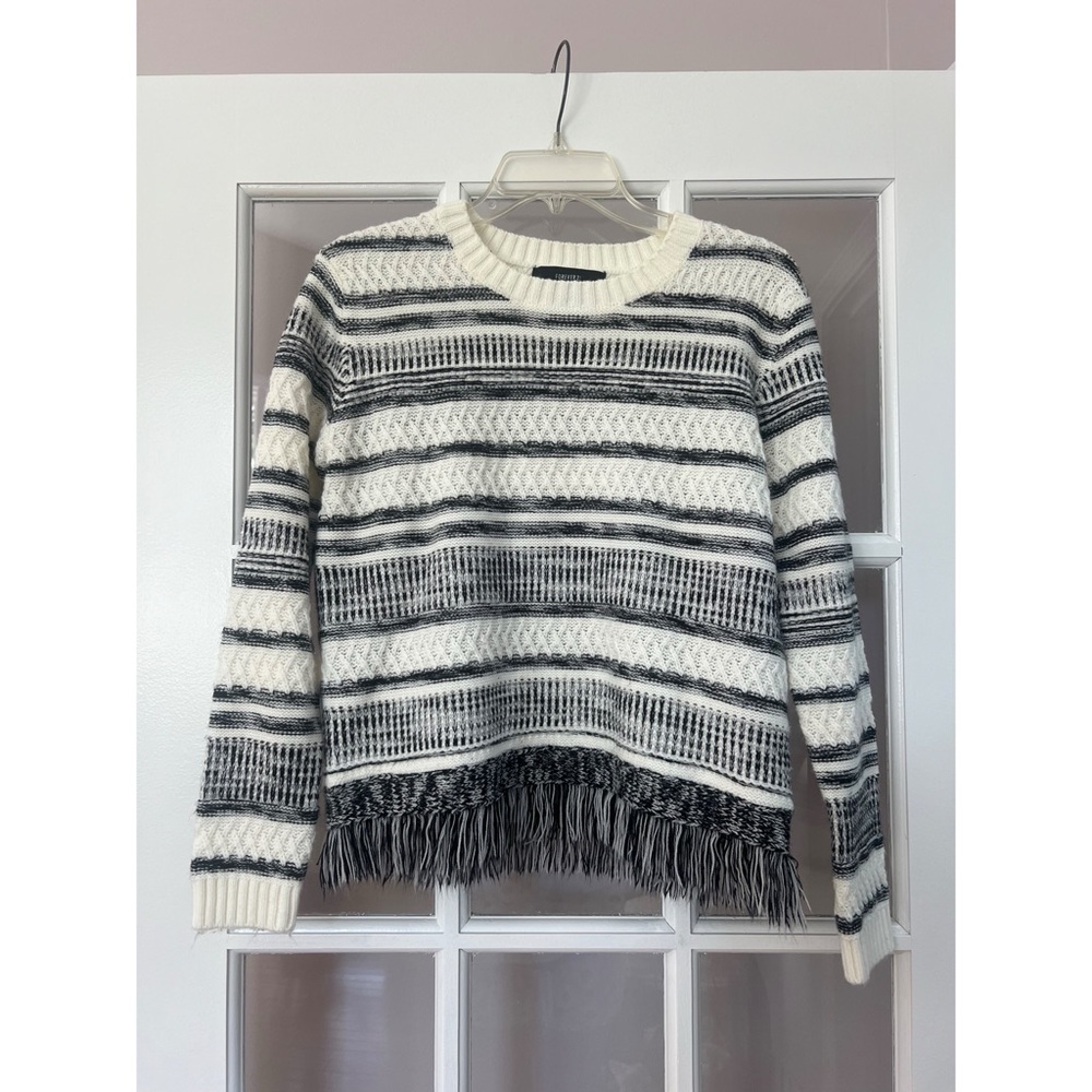 Forever 21 White & Black Fringe Sweater